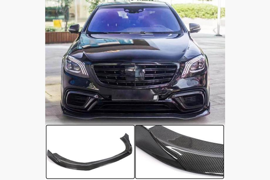 Mercedes S-class W222 2013-2022 Front Bumper Lip Spoiler (for S63/S65 AMG 2018-2022, Carbon) Photo 2
