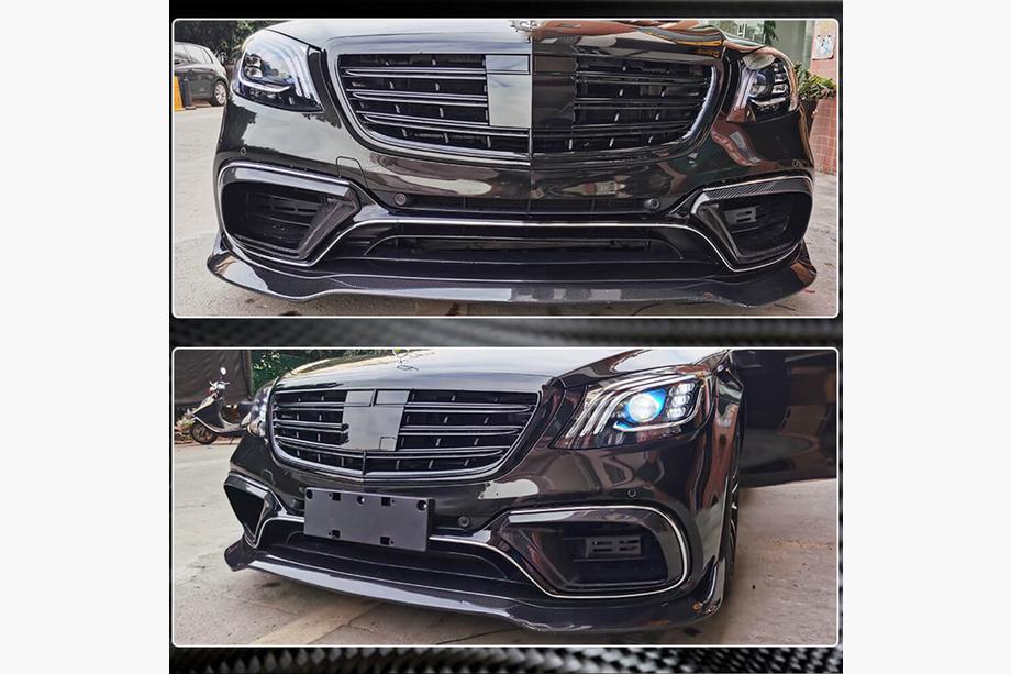 Mercedes S-class W222 2013-2022 Front Bumper Lip Spoiler (for S63/S65 AMG 2018-2022, Carbon) Photo 4