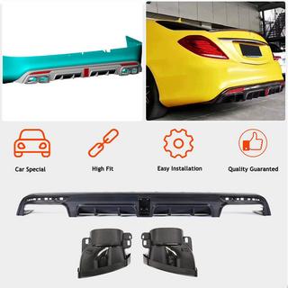 Rear bumper diffuser with exhaust tips (for S63 AMG 2014-2017, Carbon) photo 2