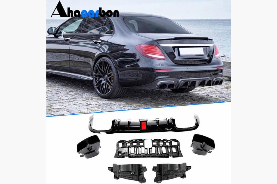 Mercedes E-class W213 2016-2023 Rear Bumper Diffuser with Tips V1 (for AMG/AMG-Line 2016-2019, Carbon) Image