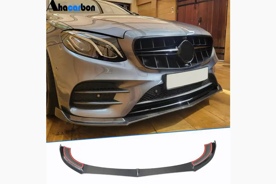 Mercedes E-class W213 2016-2023 Front Bumper Lip V1 for AMG-Line / E43 AMG 2016-2019, Carbon Image