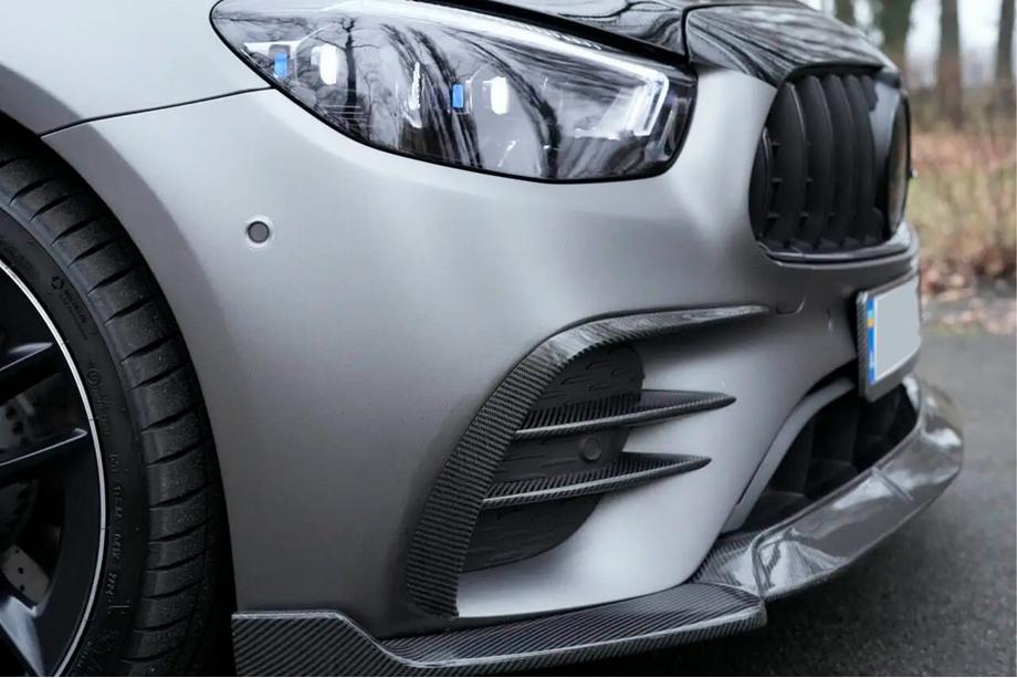 Mercedes E-class W213 2016-2023 Front bumper extensions (for AMG-Line 2020+, Dry Carbon) Image