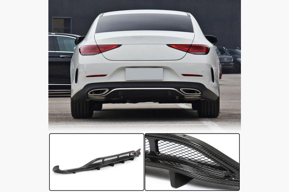 Mercedes CLS C257 2018- Rear Bumper Diffuser V2 for AMG-Line 2018-2020, Carbon Image