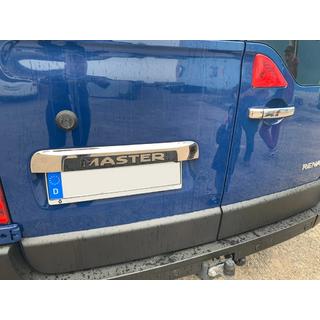 Stainless steel trim above license plate