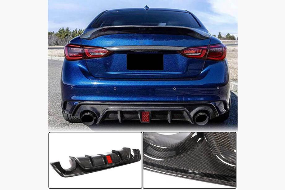 Infiniti Q50/Q60 2013-2024 Rear Bumper Diffuser V3 (for Q50 Base/Sport 2018-2023, Carbon) Photo 2