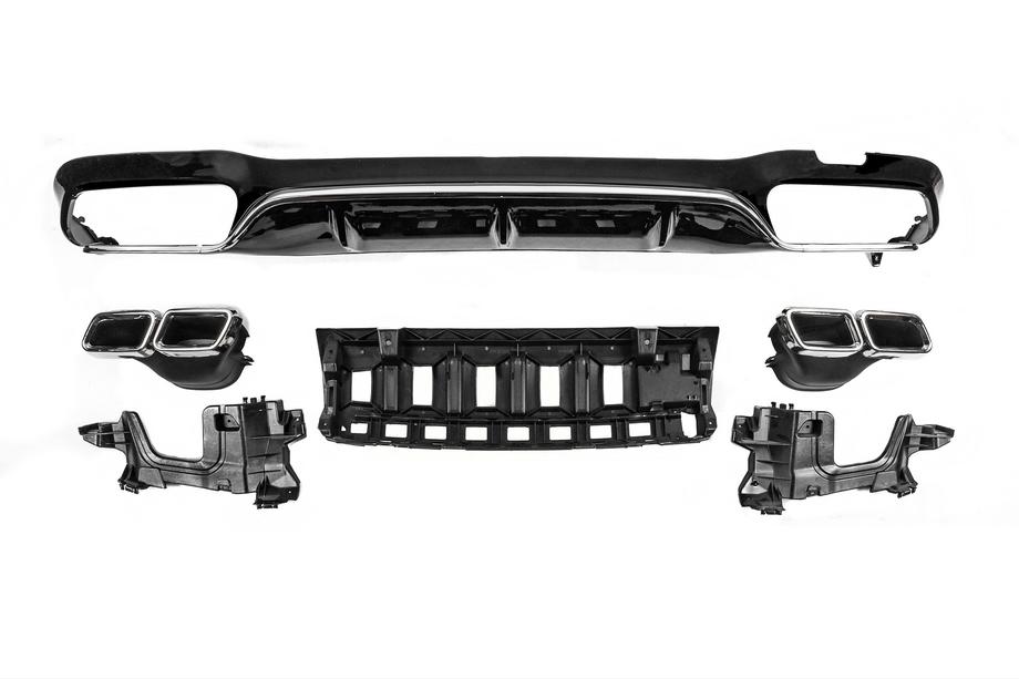 Mercedes E-class W213 2016-2023 Rear Diffuser with Tips E63-Design Silver (for AMG/AMG-Line 2016-2020) Image