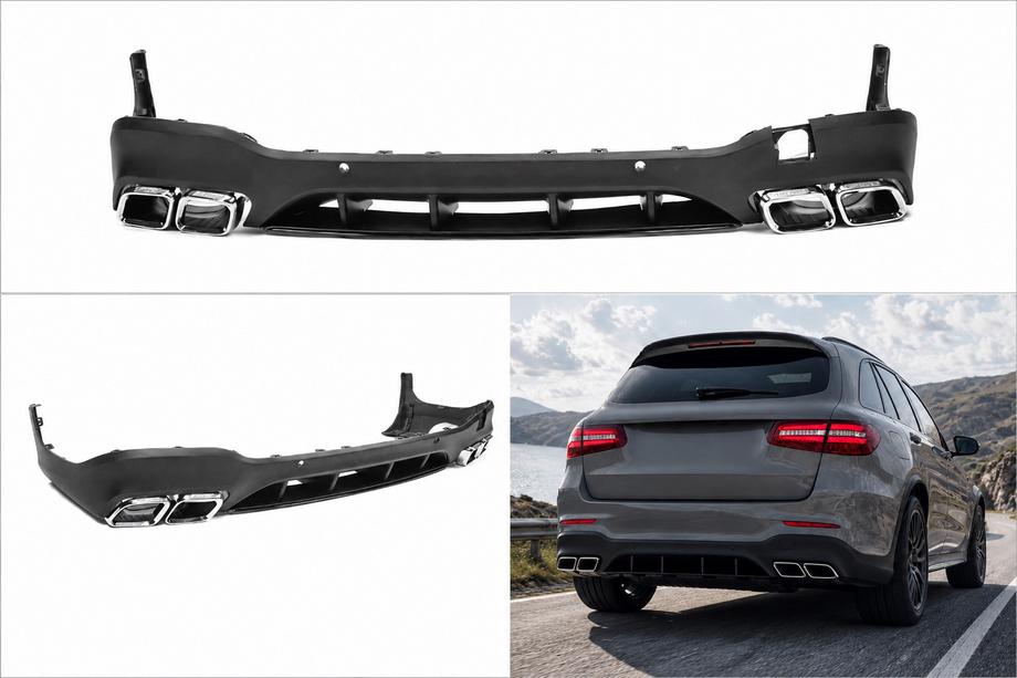 Mercedes GLC X253 2015-2022 Rear diffuser with tips Silver (AMG63 Design) Image