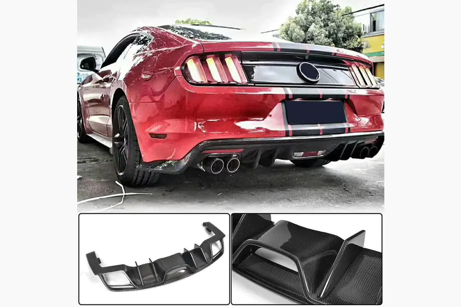 Ford Mustang 2015-2023 Rear Bumper Diffuser V1 (2015-2017, Carbon) Image