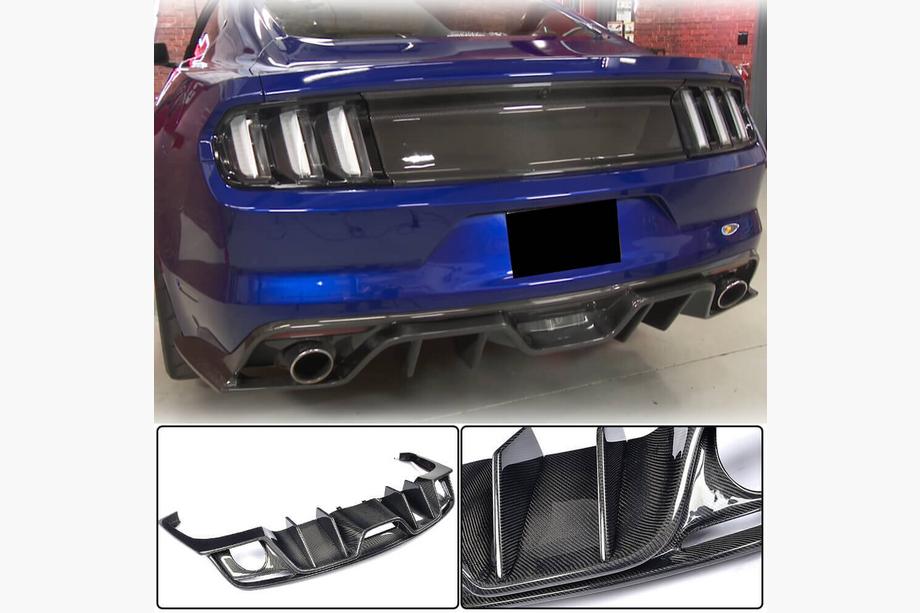 Ford Mustang 2015-2023 Rear Bumper Diffuser V2 (2015-2017, Carbon) Image