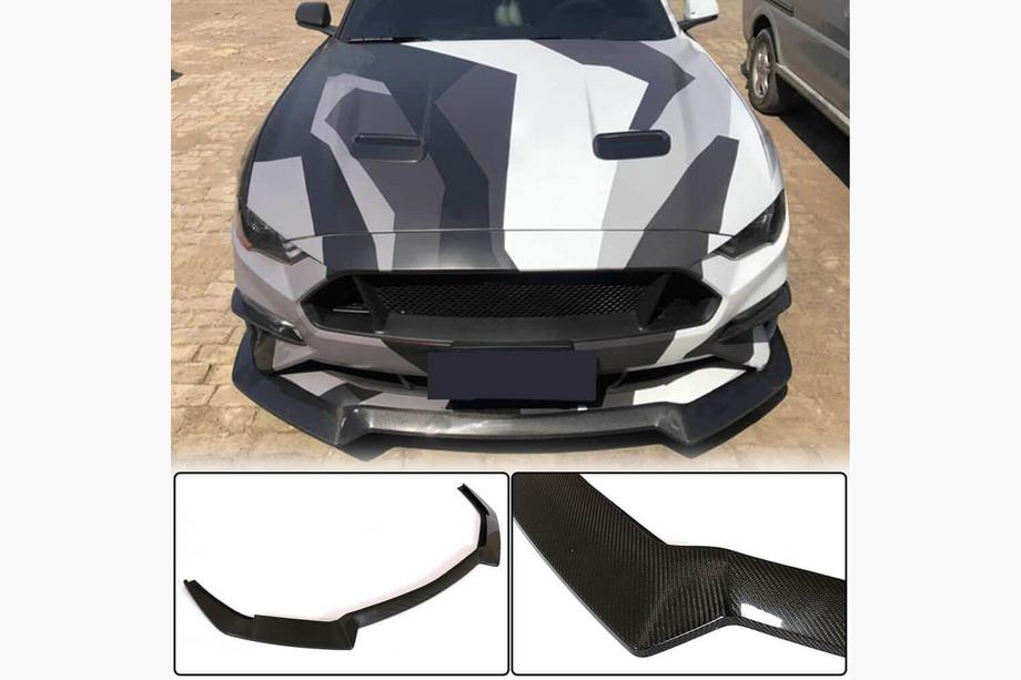 Ford Mustang 2015-2023 Front Bumper Lip Spoiler (2017-2020, Carbon) Image
