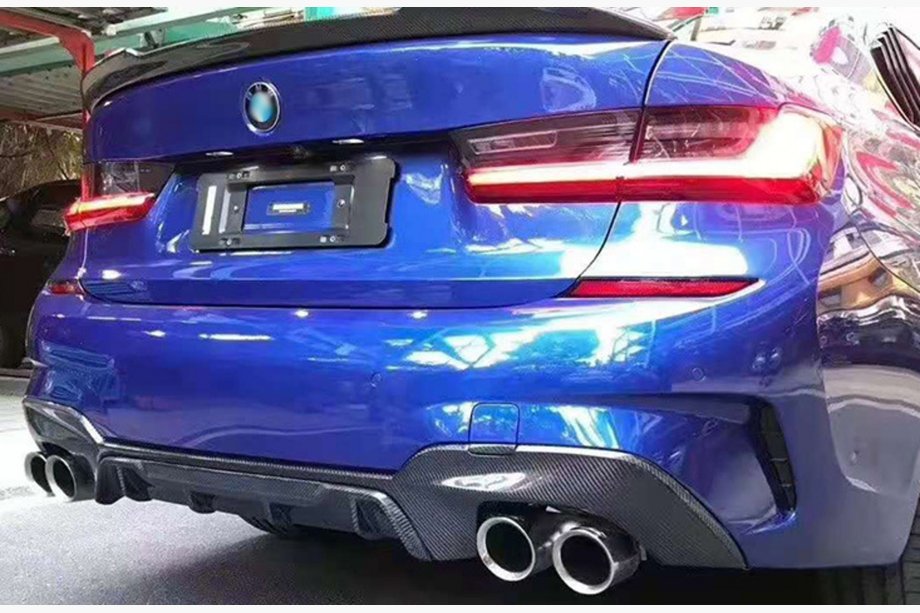 BMW 3 Series G20/G21 2018- Rear diffuser (for M-Sport 2018-2022, for rectangular exhaust tips, ABS) Image