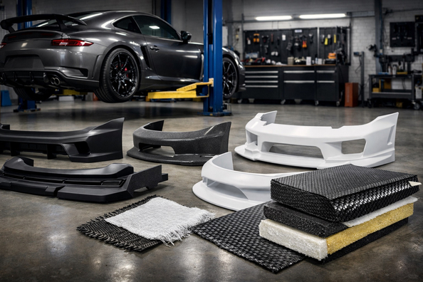 Body kits, side skirts, spoilers: how to choose material (ABS vs PP vs FRP vs carbon) and avoid cracks