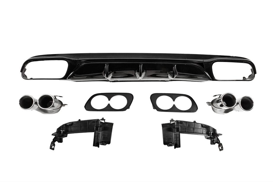 Mercedes E-class W213 2016-2023 Rear diffuser with exhaust tips E53-Design Silver (for Base) Image