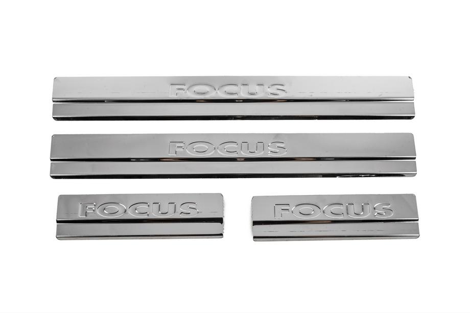 Ford Focus II 2005-2008 Door sill plates V2 (Carmos, 4 pcs, stainless steel) Image