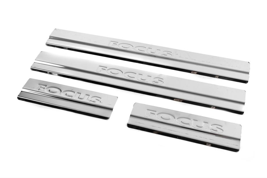 Ford Focus II 2008-2011 Door sill plates V2 (Carmos, 4 pcs, stainless steel) Photo 2