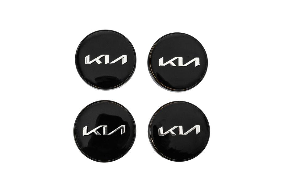 KIA Wheel center caps 60/56 mm (Black with chrome, 4 pcs) Photo 1