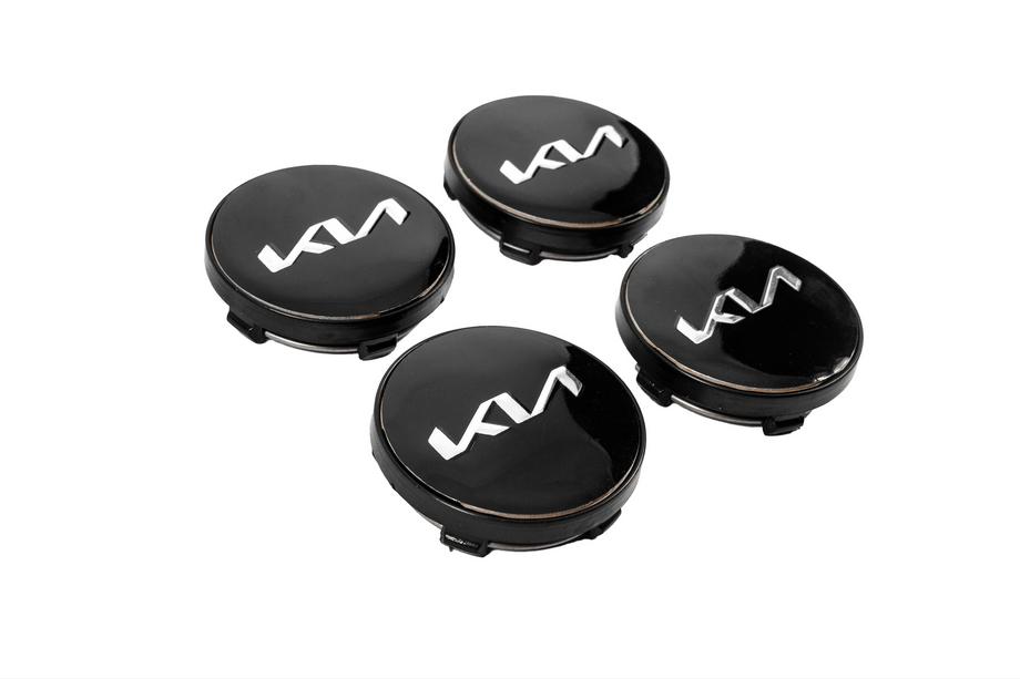 KIA Wheel center caps 60/56 mm (Black with chrome, 4 pcs) Photo 3