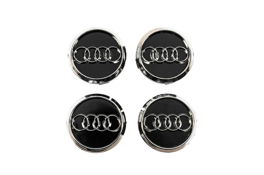 Audi Wheel center caps 60/58 mm (Black with chrome, set of 4) Image