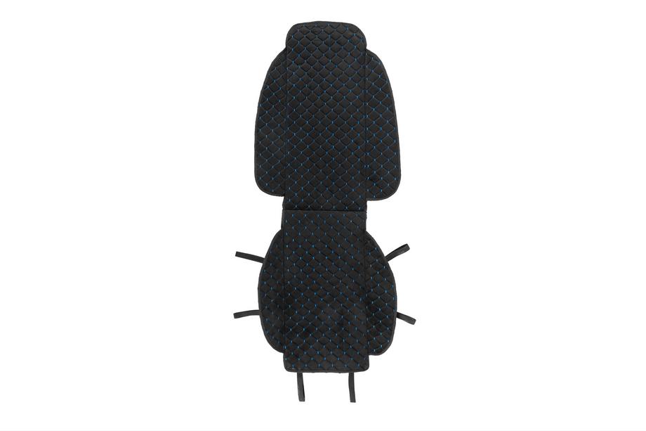 Velour seat cover (1 pc, black with blue stitching) Image
