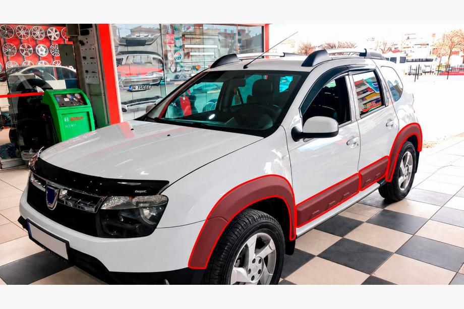 Renault Duster 2008–2017 Fender flare set with moldings EuroCap (12 pcs., smooth, matte black, ABS) Image