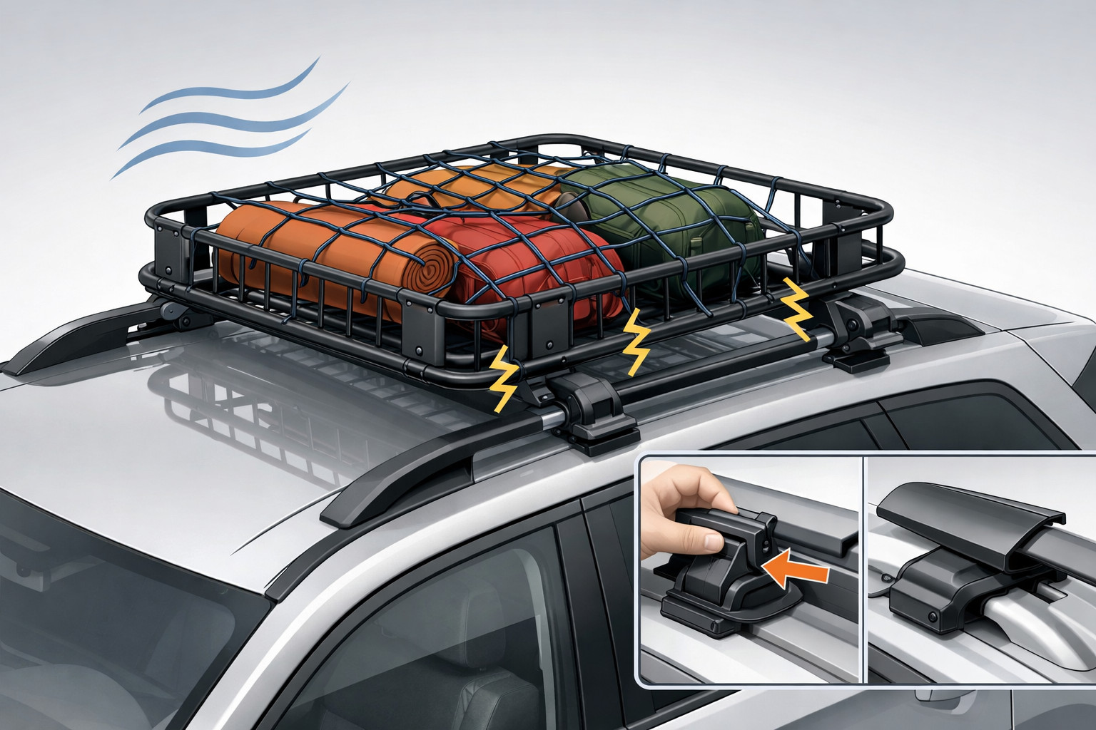 Roof basket rattles and catches wind: how to make it quieter