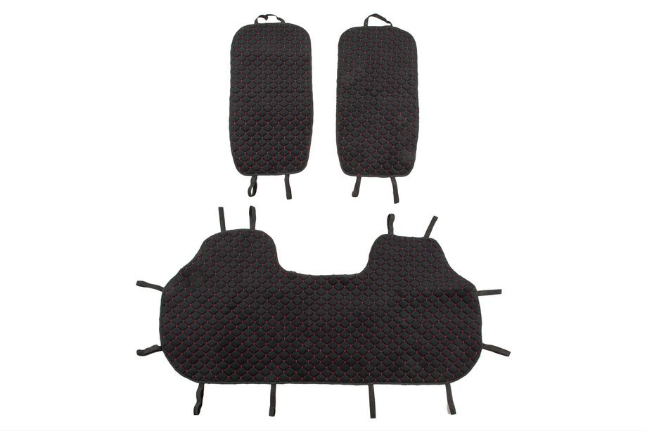 Rear seat covers Velour (set, Black with red stitching) Photo 1