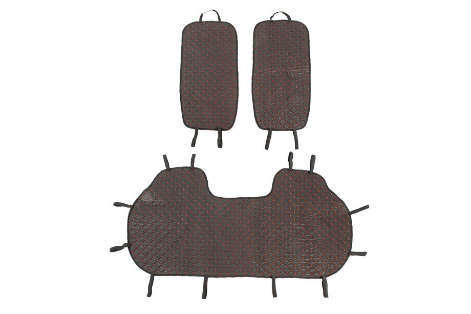 Rear seat covers Velour (set, Black with red stitching) Photo 6