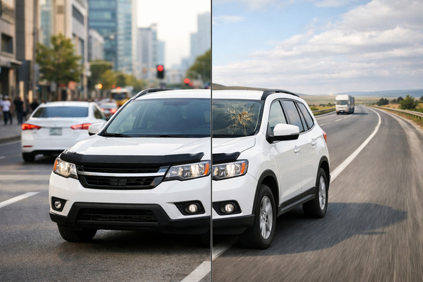 Hood deflector for city or highway: where it helps more