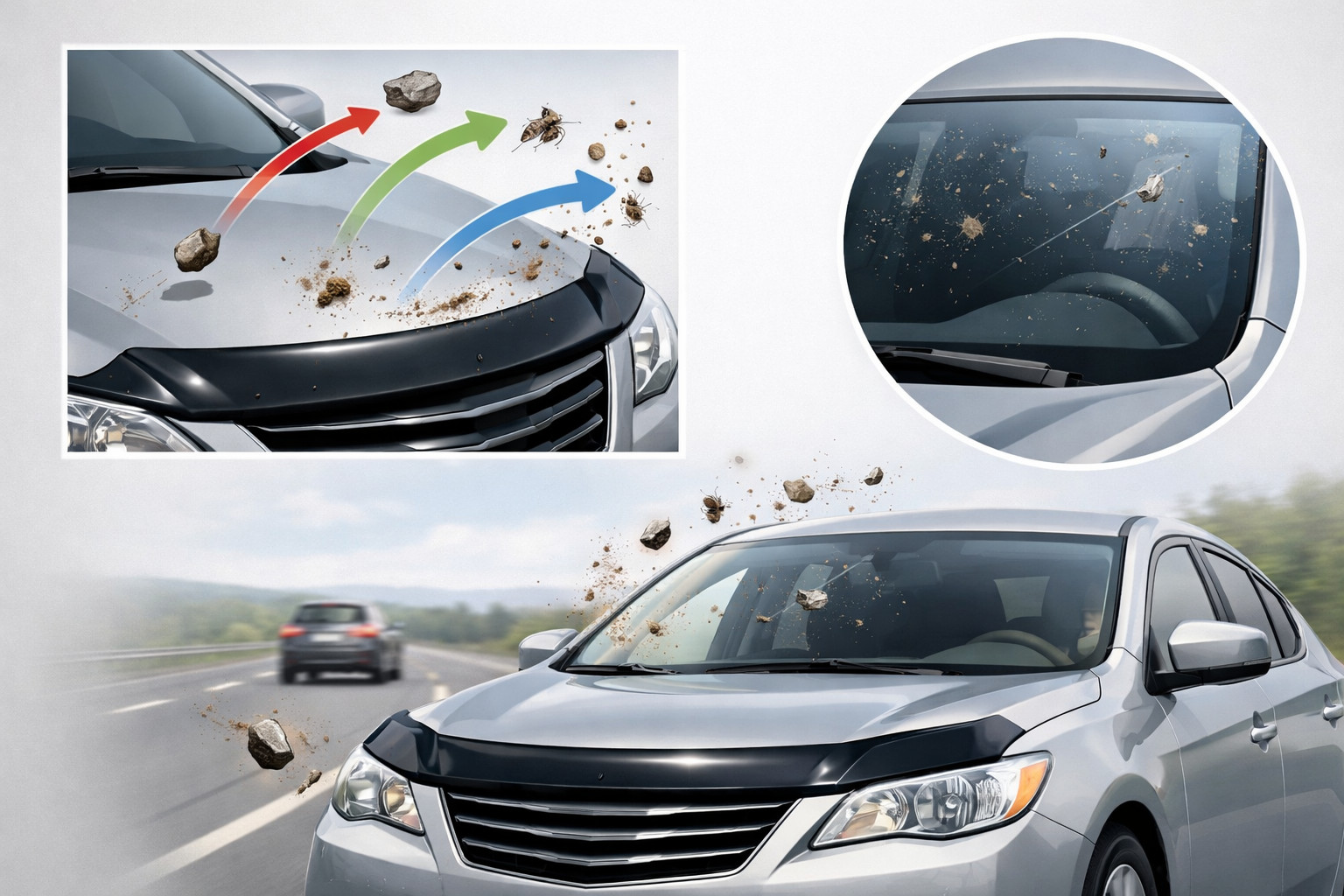 Does a hood deflector protect from stones, bugs and road grime?