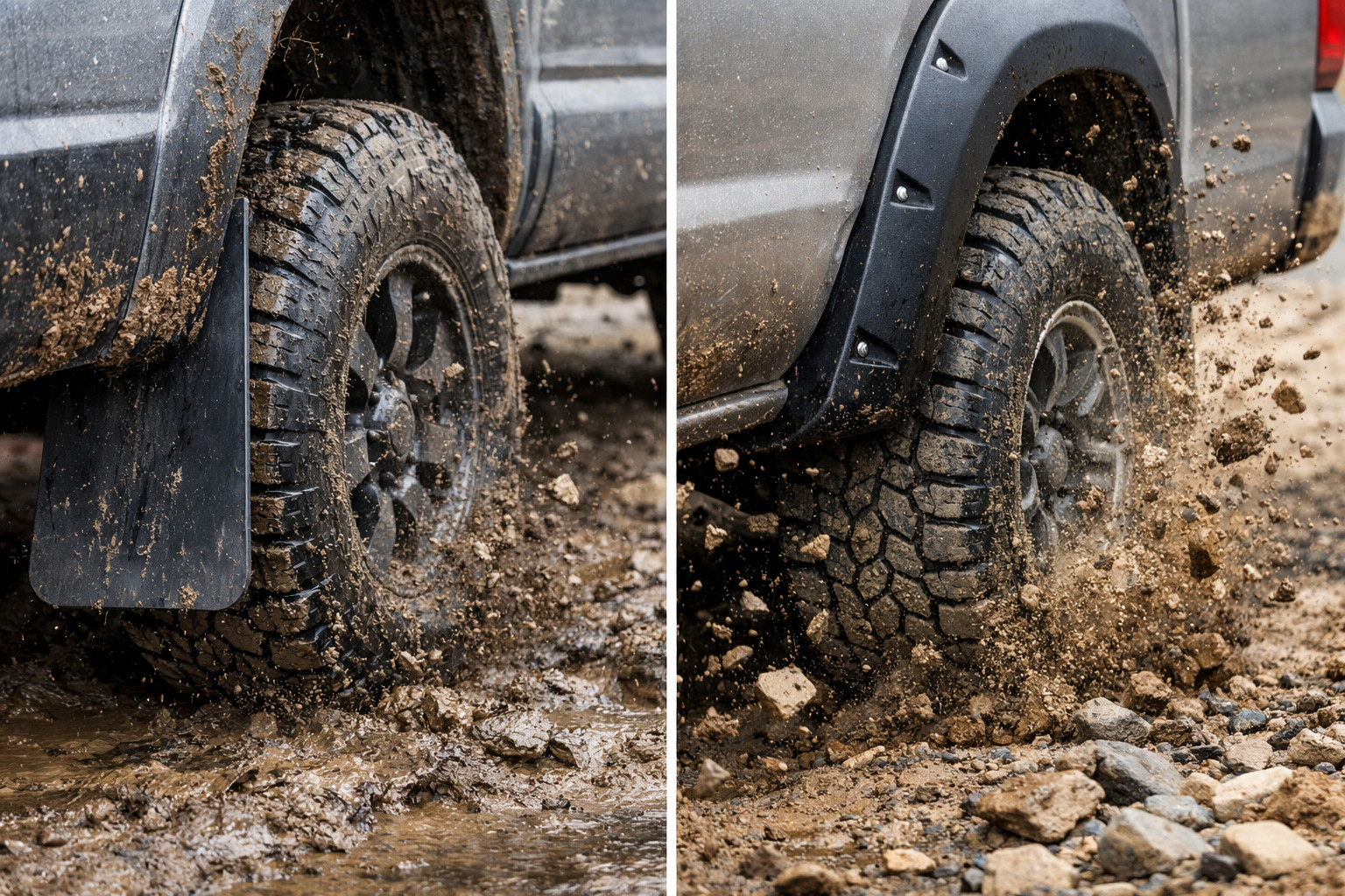 Mud flaps or Bushwacker: what blocks dirt and stones better?