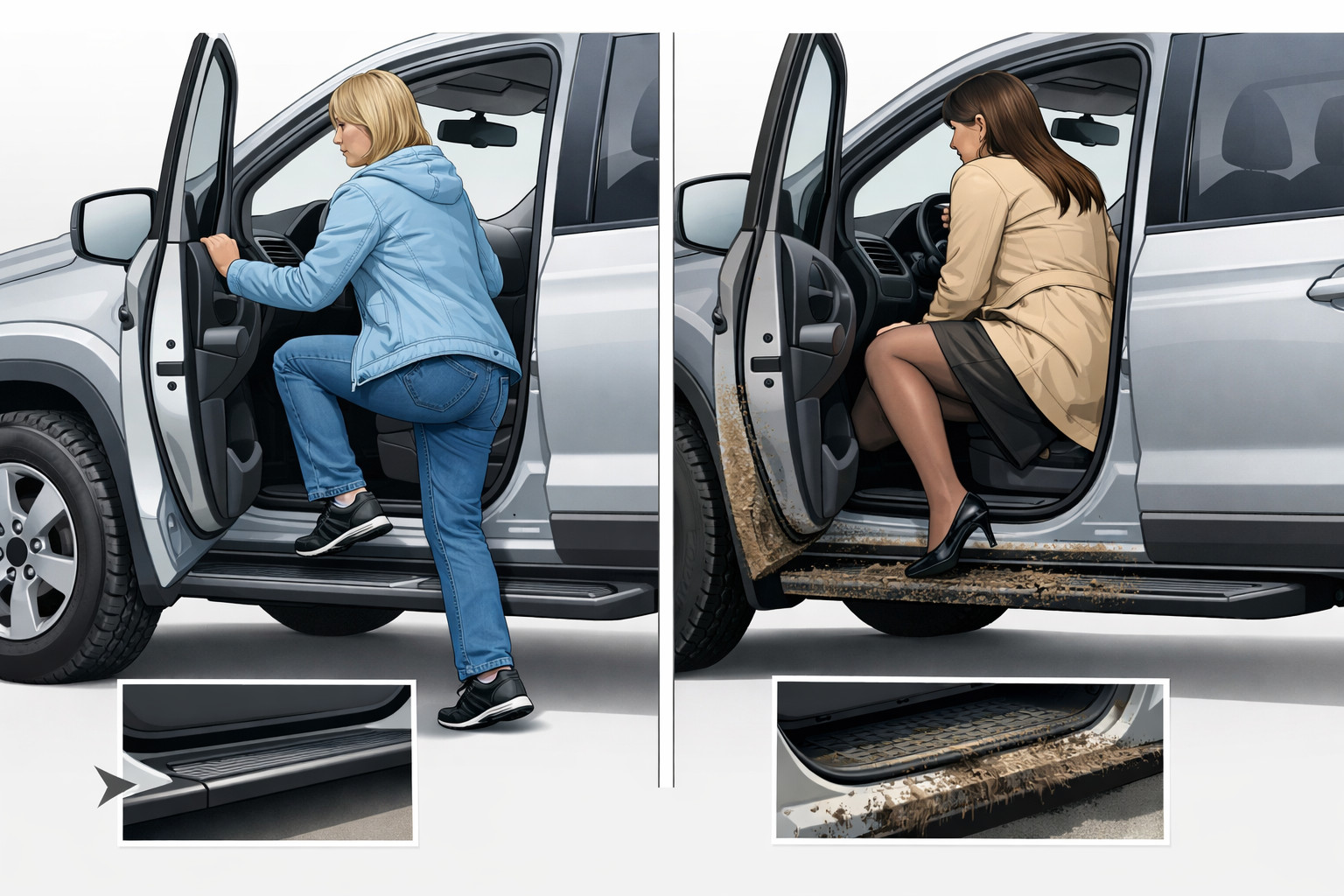 Tall SUV or van: get in more comfortably without ruining clothes