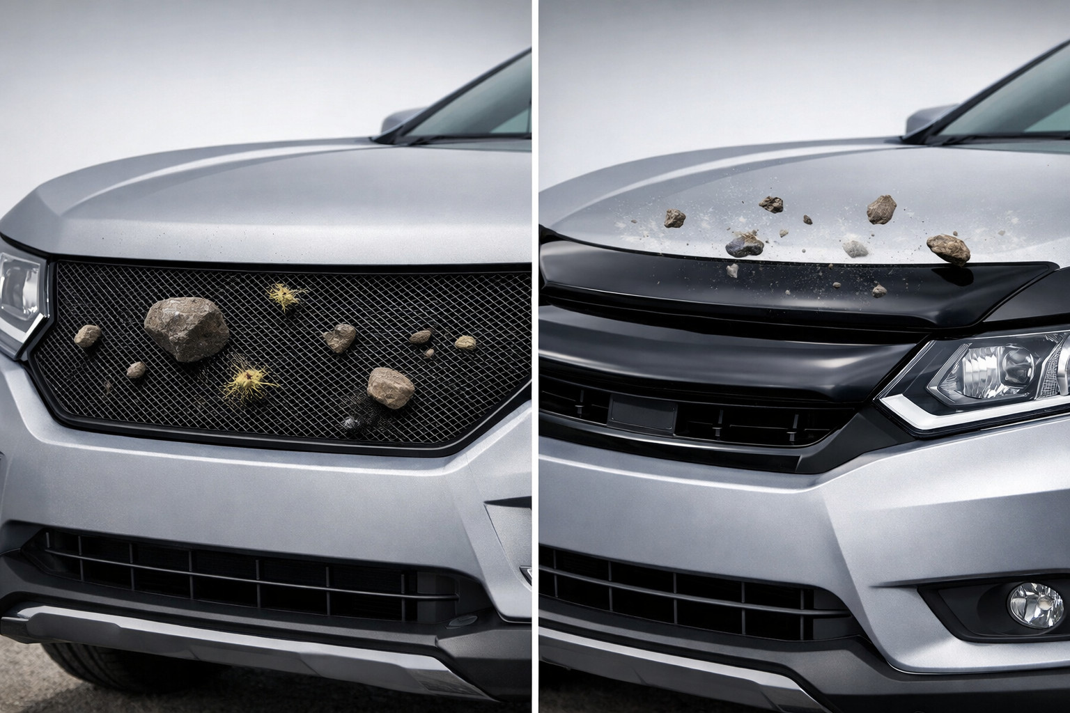 Grille mesh or hood deflector: what protects better from stones and debris