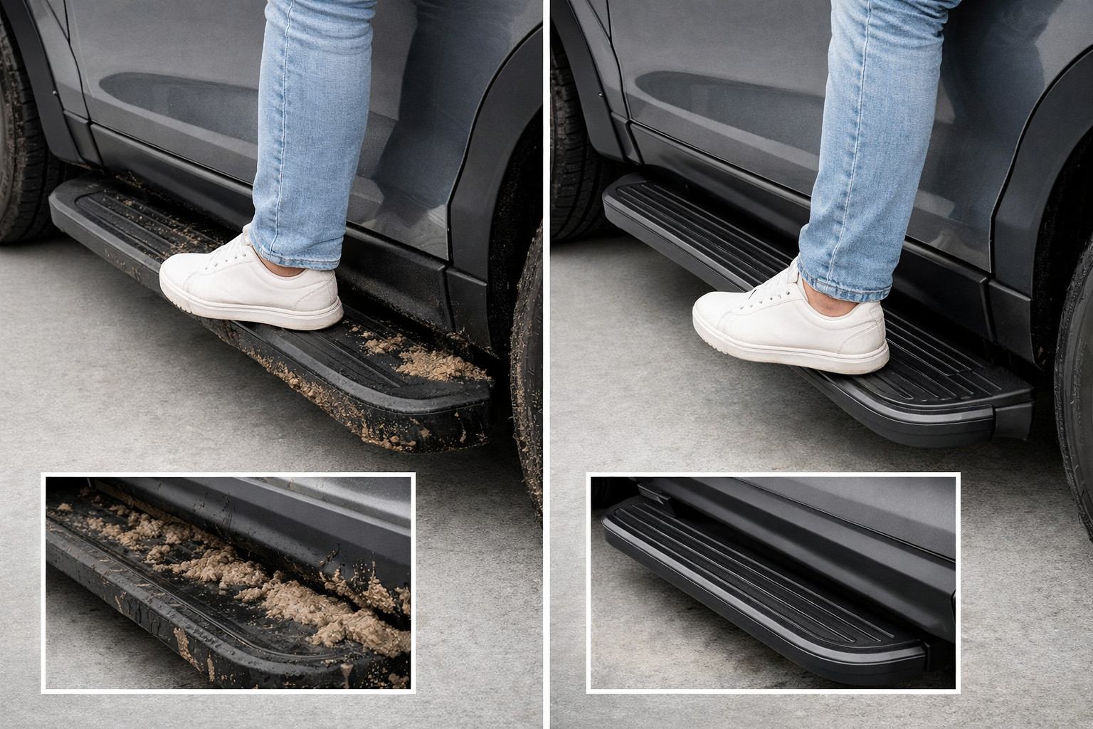 Which side steps are more practical for daily use and keep clothes cleaner