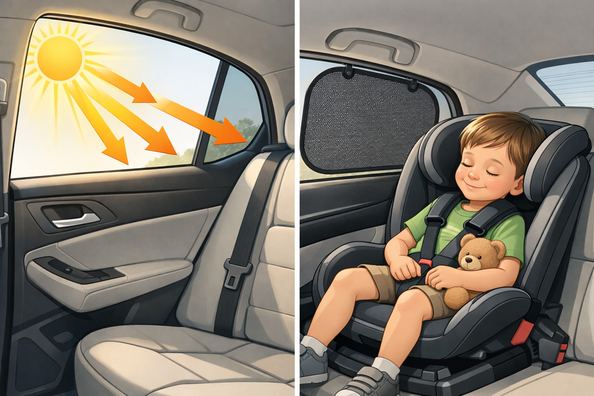 What to do when sun hits the cabin through side windows and your child is uncomfortable in the back