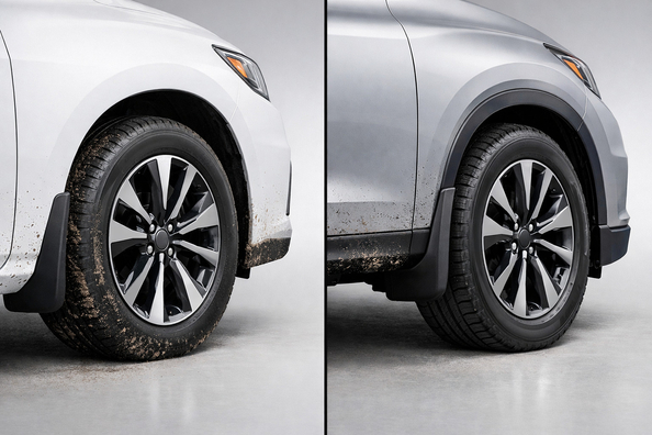 What protects better from splashes and mud: front mud flaps or a full set for all wheels?