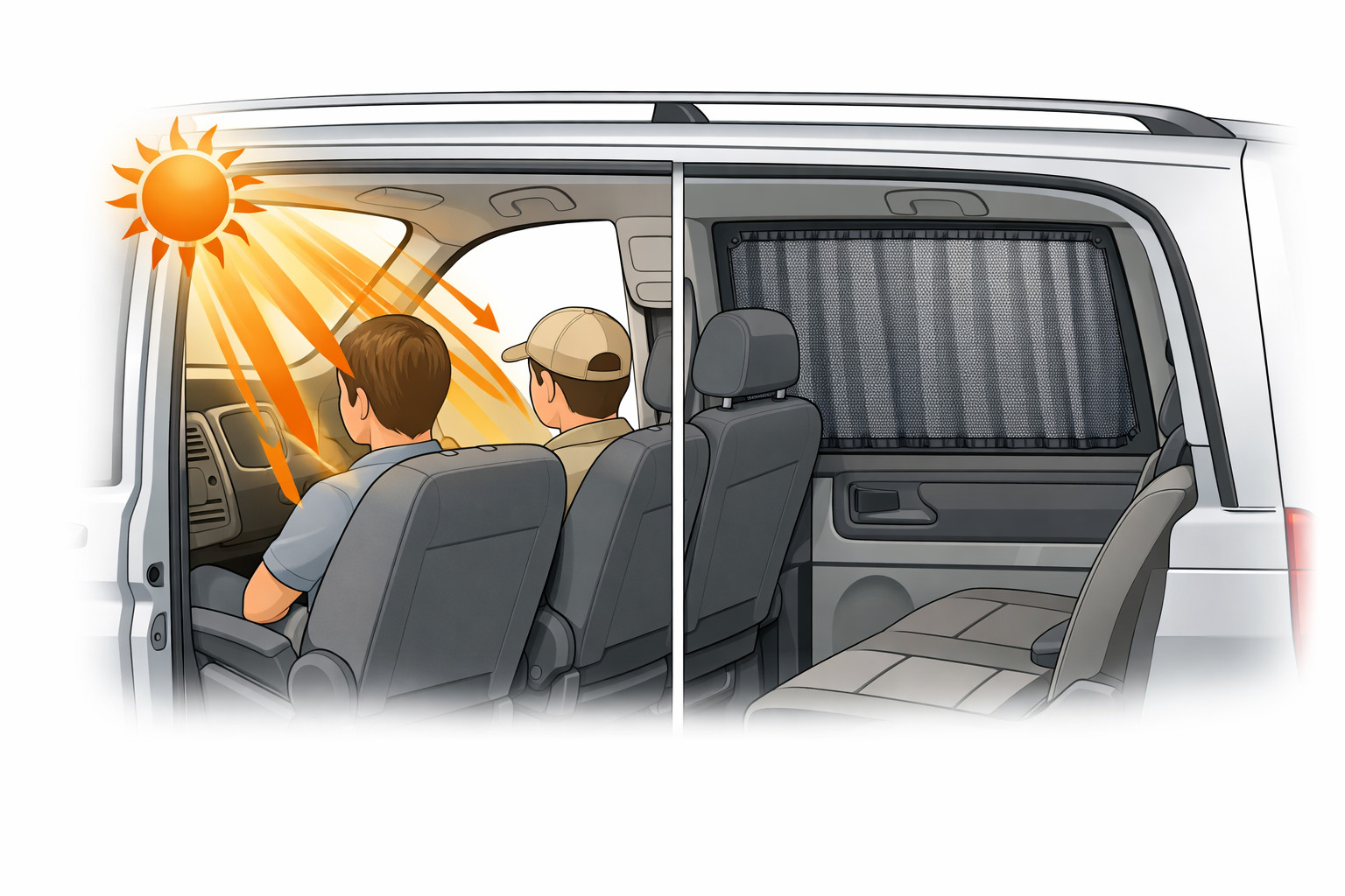 Why the sun overheats Mercedes Vito rear passengers and how to choose shades