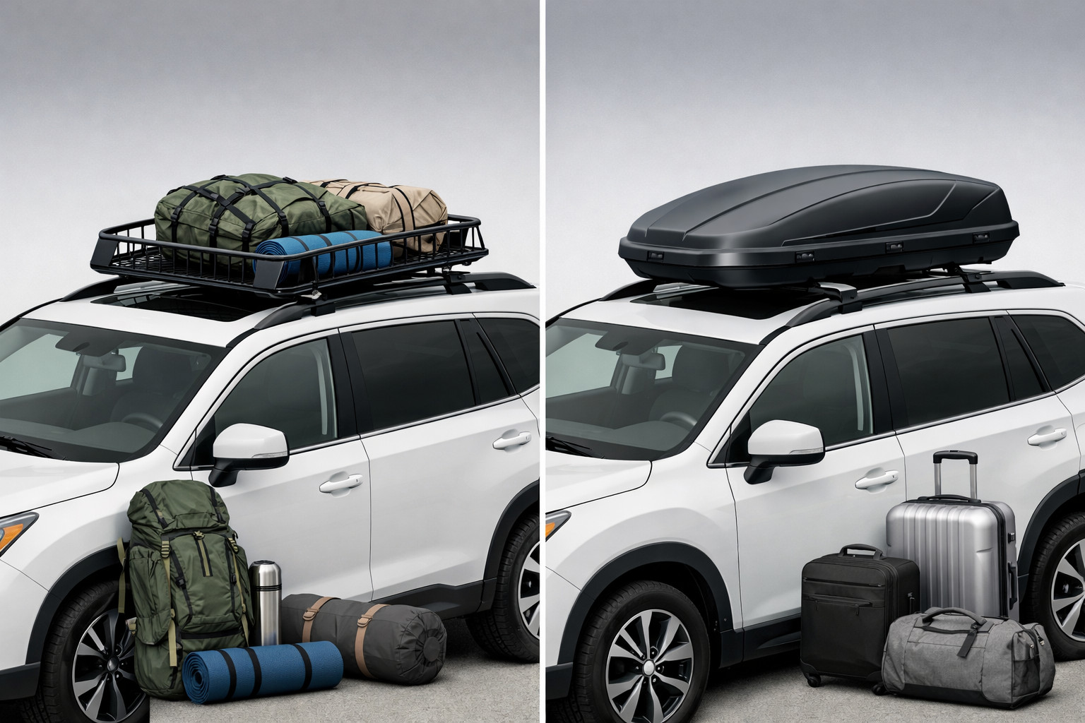 Roof rack on roof rails or a roof box: what to choose for trips