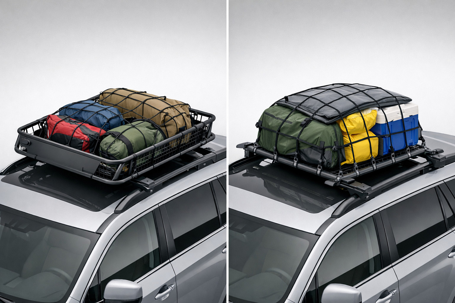 Roof basket or crossbars with cargo net: what to choose