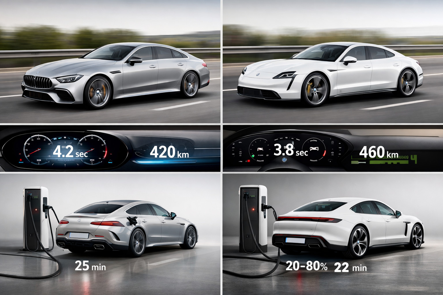 Mercedes-AMG GT 53 vs. Porsche Taycan 4S: range, performance and charging