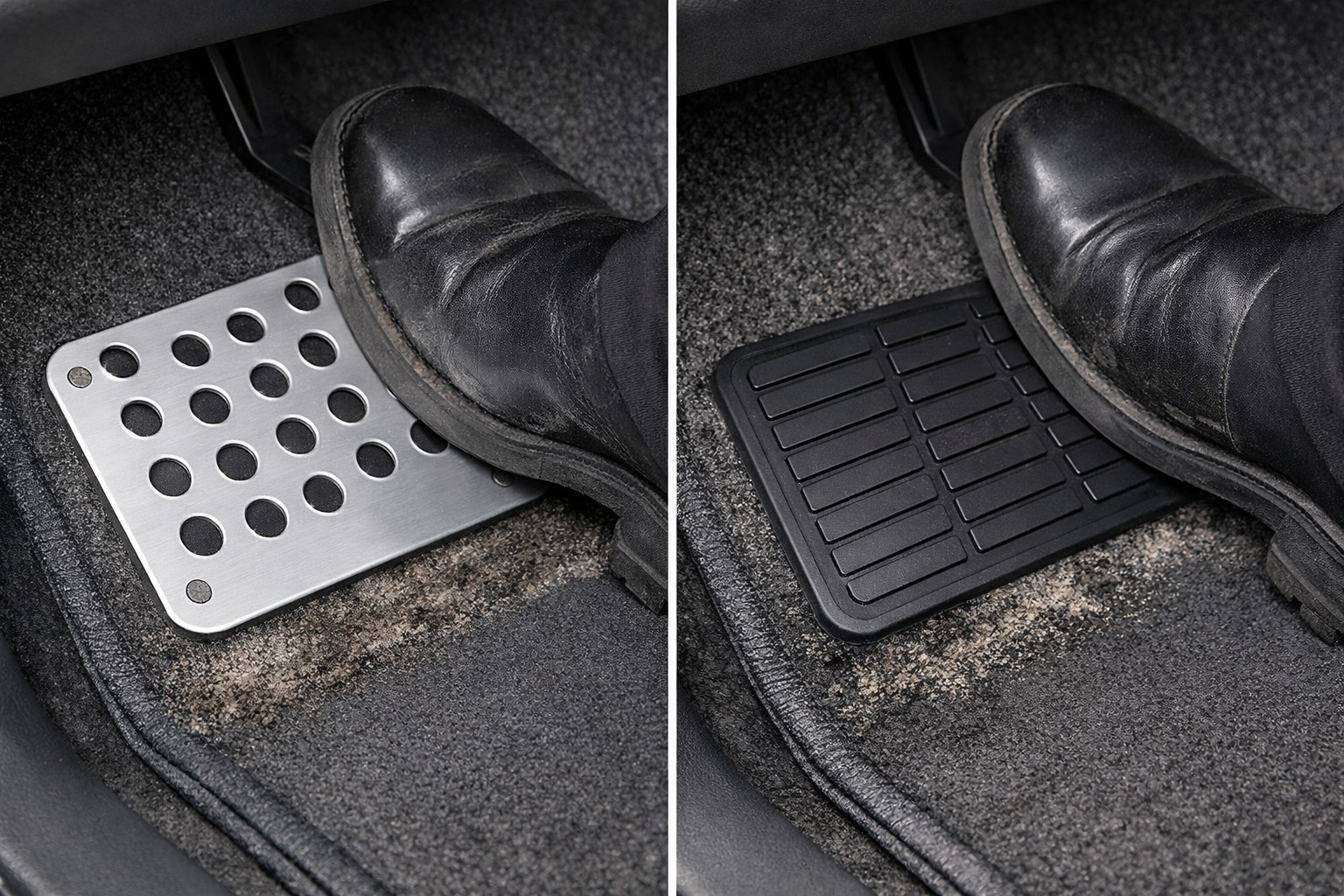 Aluminum or rubber heel pad: which protects floor mats better?