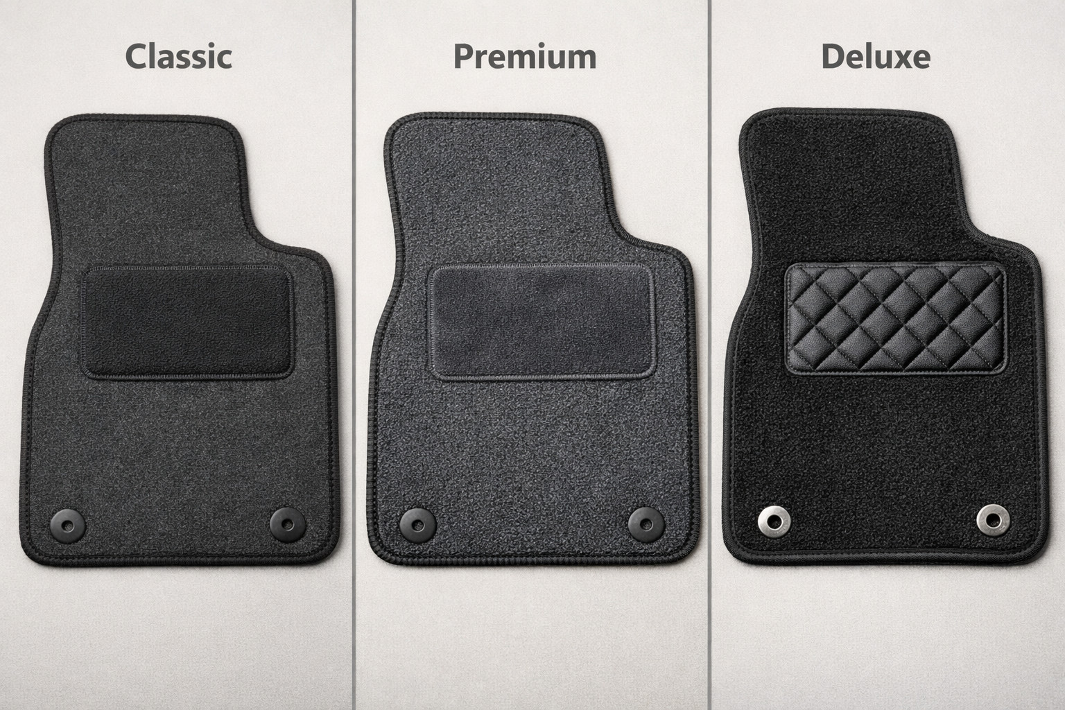 Textile floor mats Classic, Premium or Deluxe: which level to choose