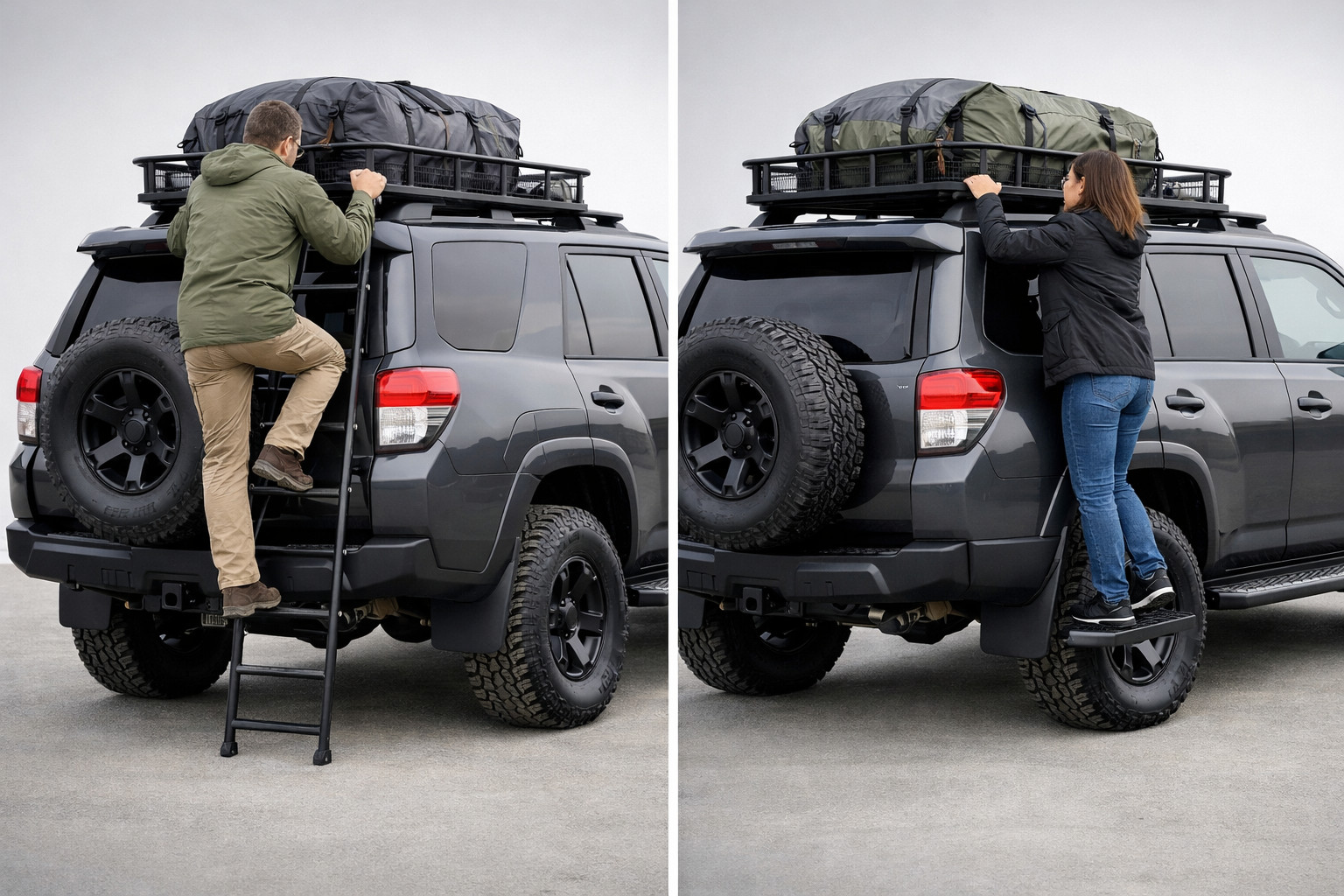 SUV ladder or side steps: which to choose for roof cargo access
