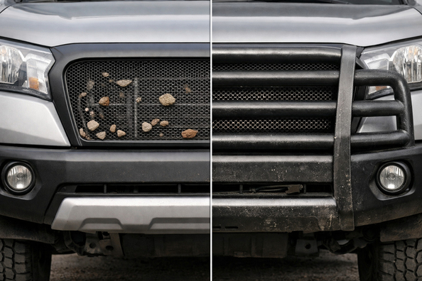 Mesh grille or reinforced metal grille: what protects best from stones and debris