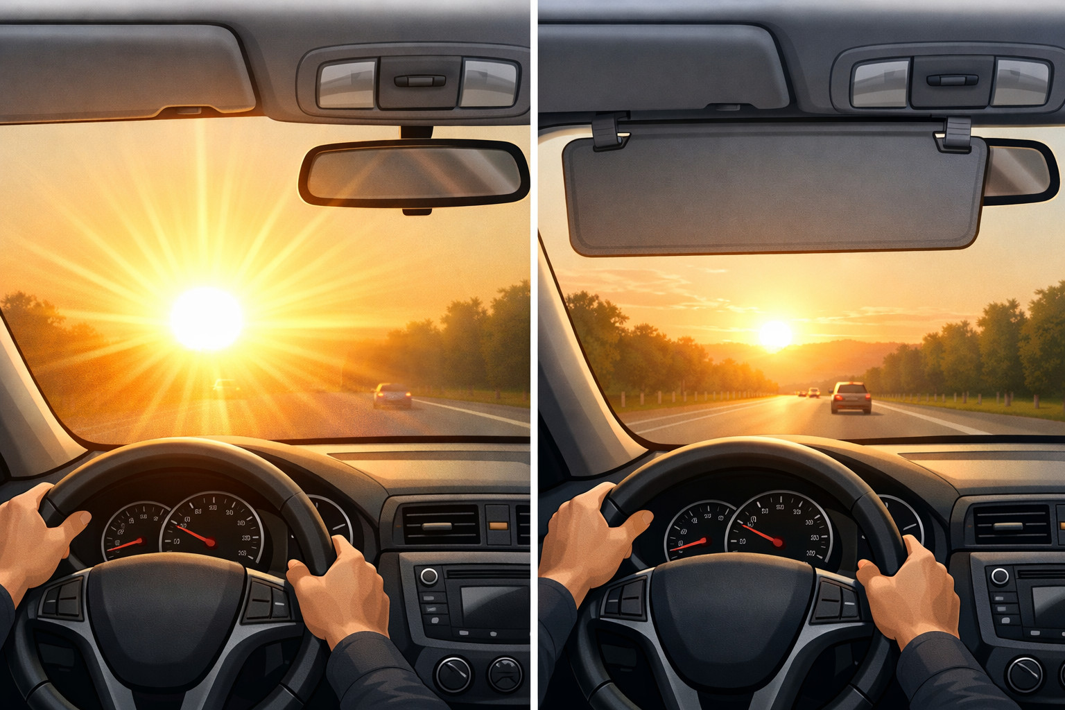 Why the sun dazzles in the morning and evening—and when a windshield visor helps