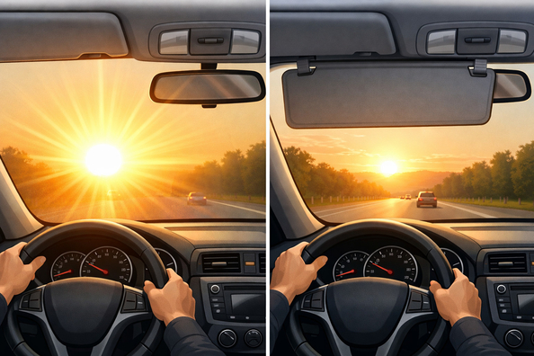 Why the sun dazzles in the morning and evening—and when a windshield visor helps
