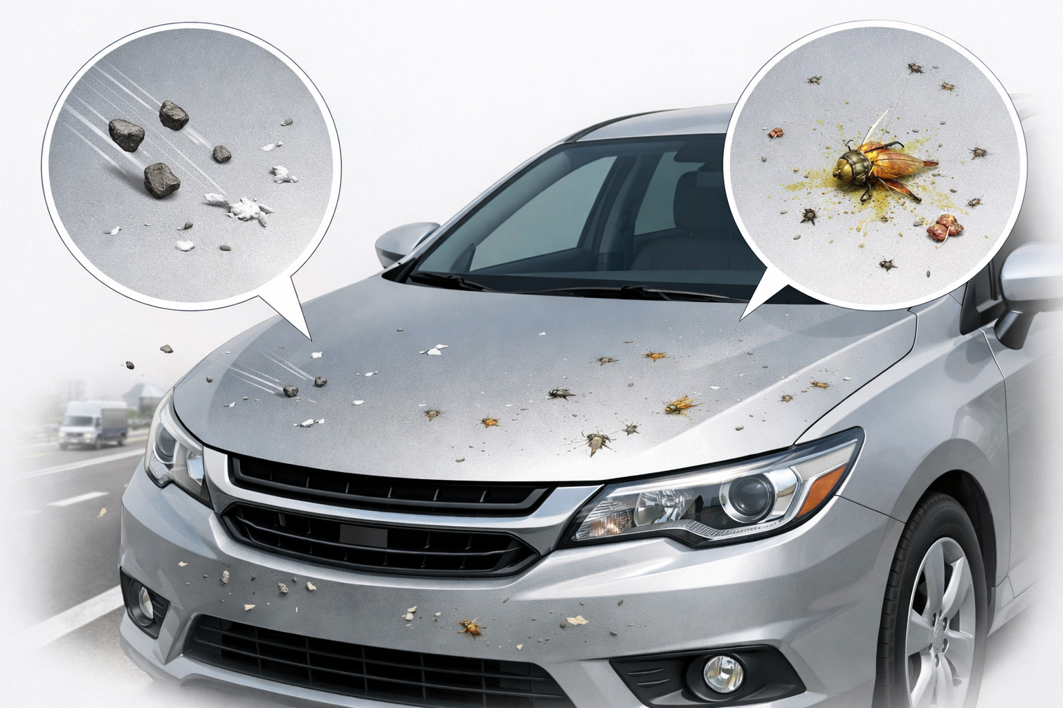 What to do if your hood keeps getting chips and bugs on the highway