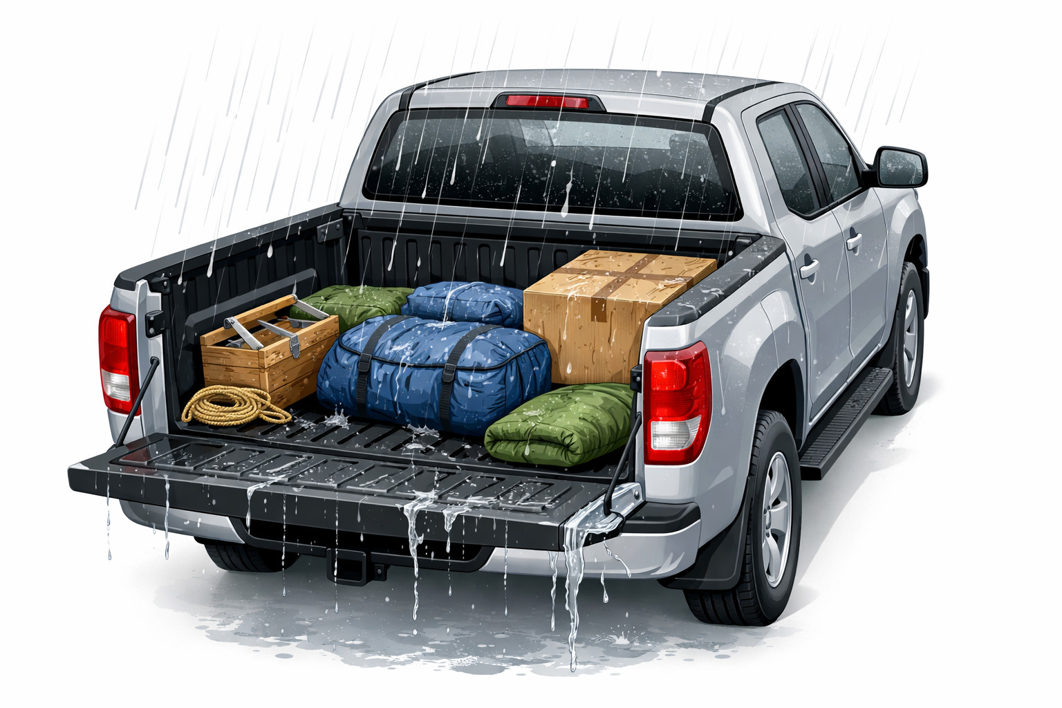 What to do if your pickup bed cargo gets wet and is visible outside