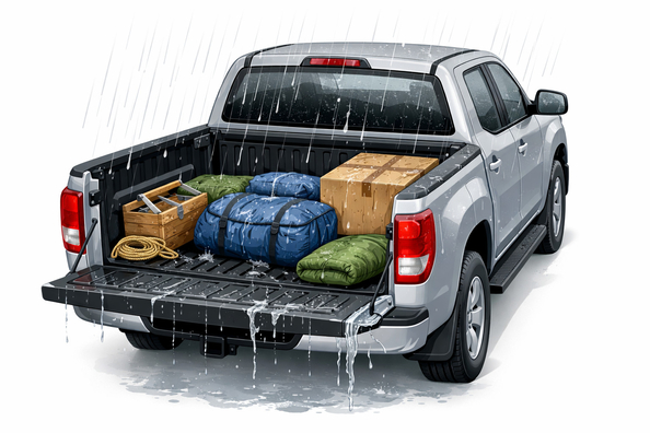 What to do if your pickup bed cargo gets wet and is visible outside