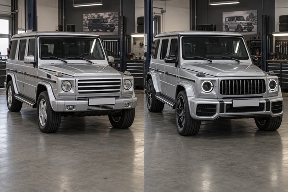 Mercedes G-Class W463 in G63 2018+ style: what fits – bumpers, lights, mirrors