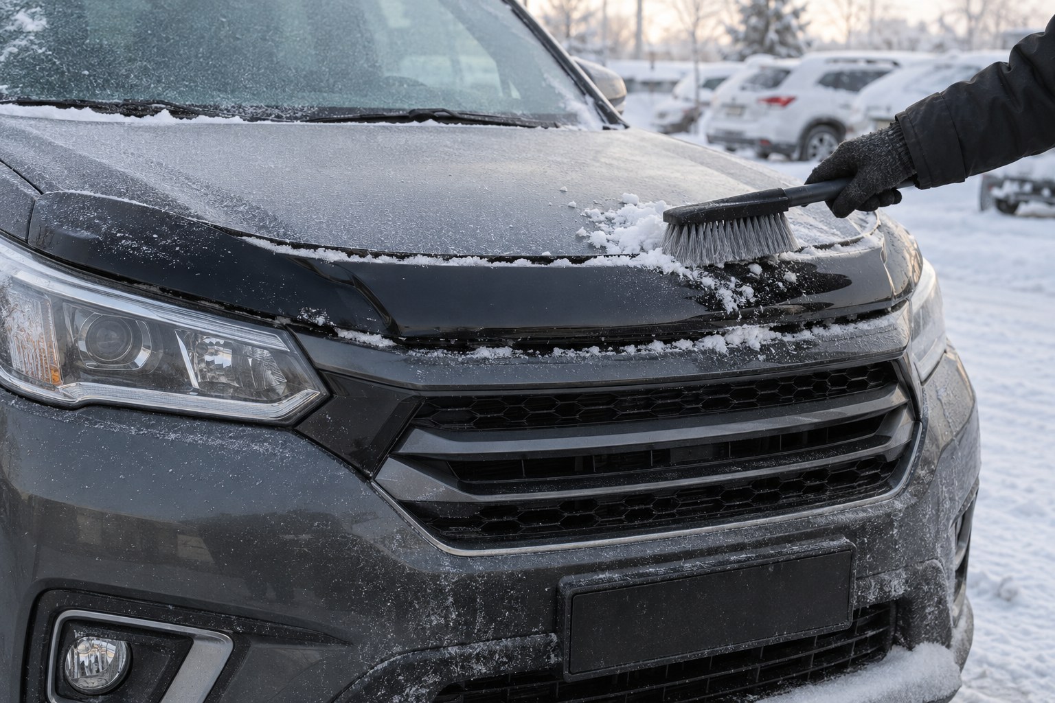 Hood deflector in winter: ice under it, salt and pressure washing — remove it?